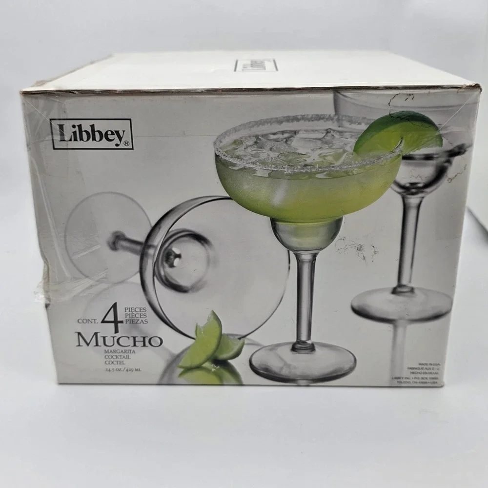 Libbey Mucho Margarita Glass Set 4pc 14.5oz Clear Glass Stemmed Barware Cocktail